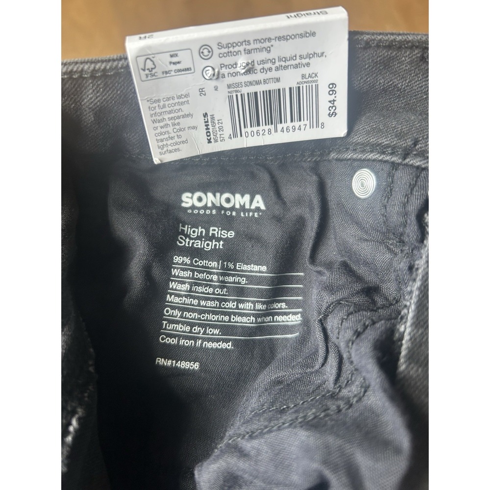 Sonoma Women's High Rise Black Denim Jeans  2R Straight Leg - Picture 7 of 7